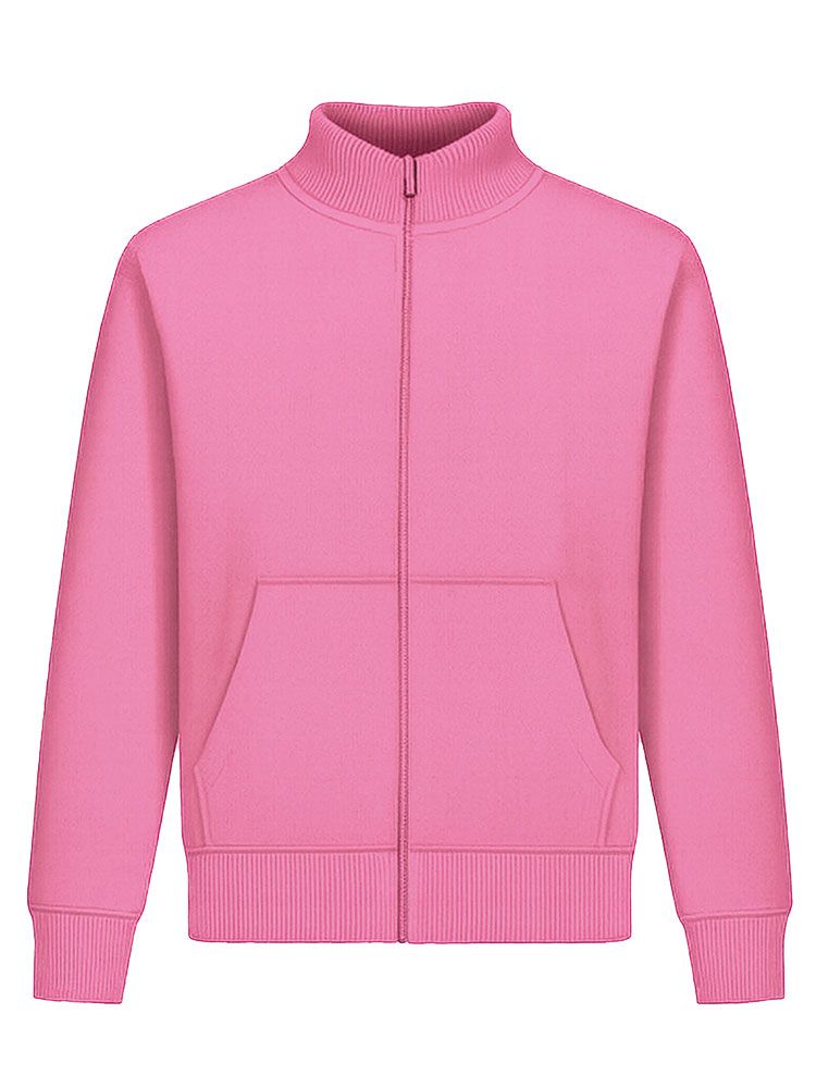 Pinke Unisex Stehkragen-Sweatjacke, gerade geschnitten, mit Stehkragen und Seitentaschen