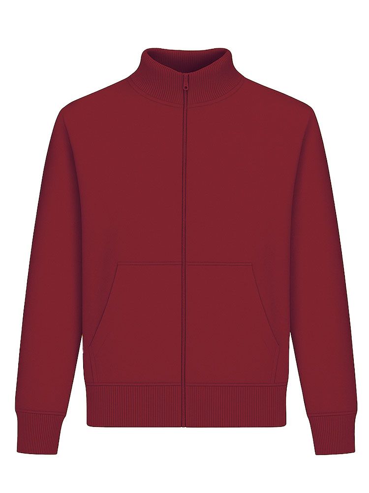 Bordeaux Unisex Stehkragen-Sweatjacke, gerade geschnitten, mit Stehkragen und Seitentaschen