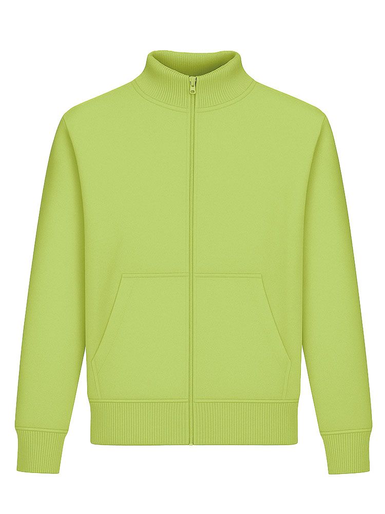 Grüne Stehkragen-Sweatjacke, gerade geschnitten, mit Stehkragen und Seitentaschen