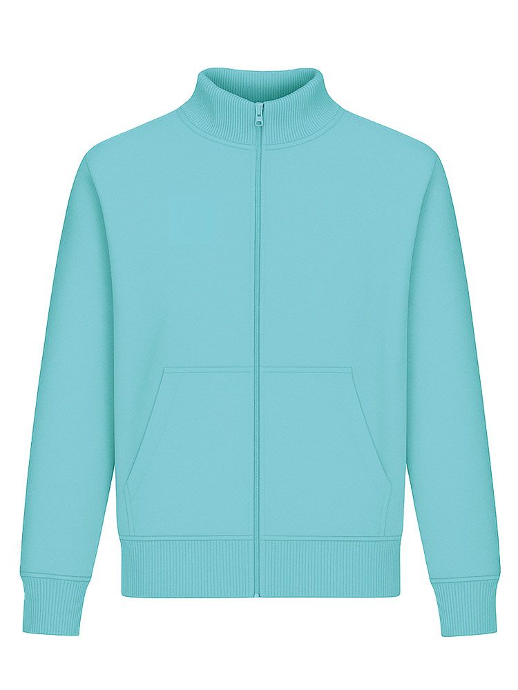 Türkise Unisex Stehkragen-Sweatjacke, gerade geschnitten, mit Stehkragen und Seitentaschen