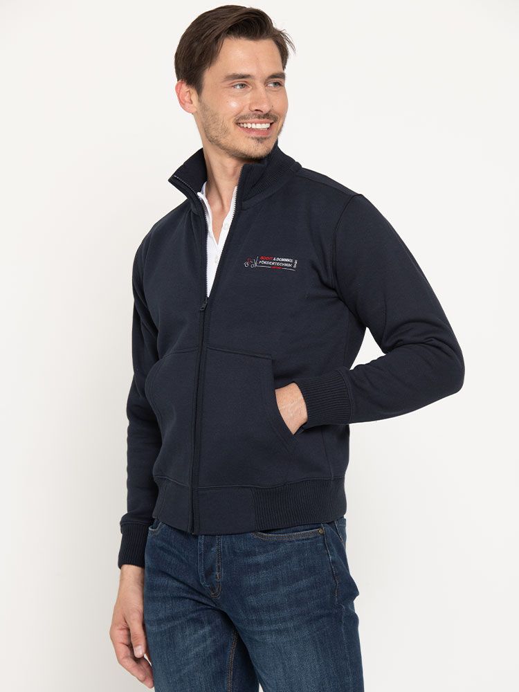 Marineblaue Unisex Stehkragen-Sweatjacke, gerade geschnitten, mit Stehkragen und Seitentaschen