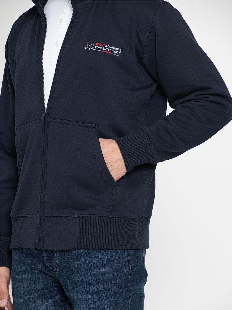 Marineblaue Unisex Stehkragen-Sweatjacke, gerade geschnitten, mit Stehkragen und Seitentaschen
