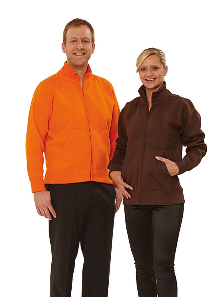 Braune Unisex Stehkragen-Sweatjacke, gerade geschnitten, mit Stehkragen und Seitentaschen