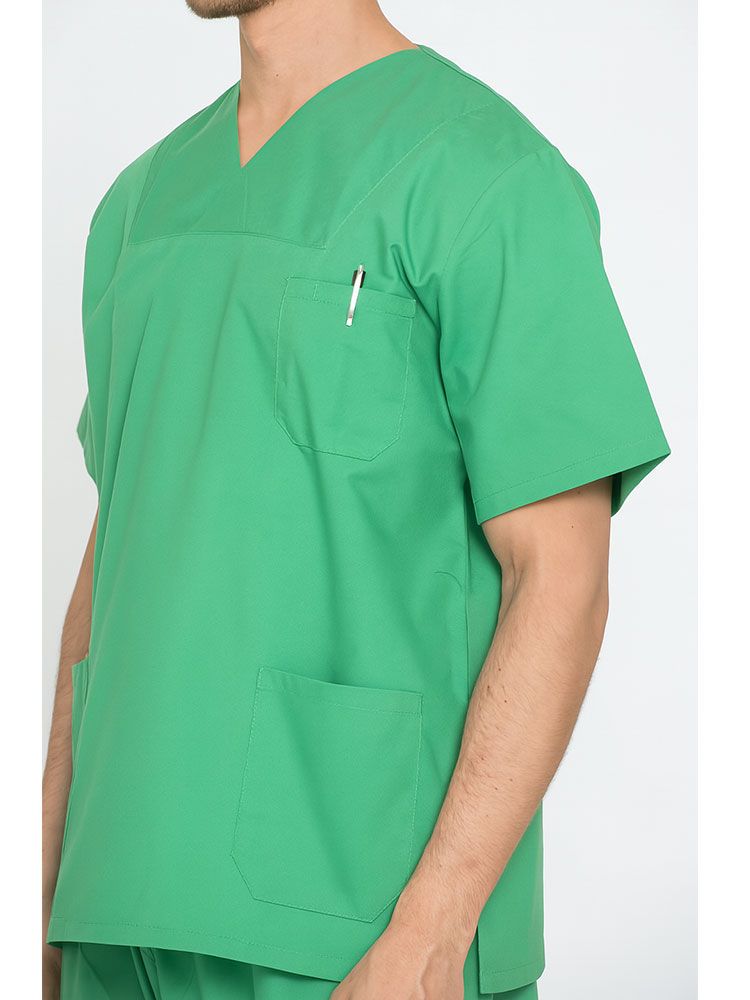 Hellgrünes Unisex Kasack, V-Ausschnitt, Seitentaschen, pflegeleicht