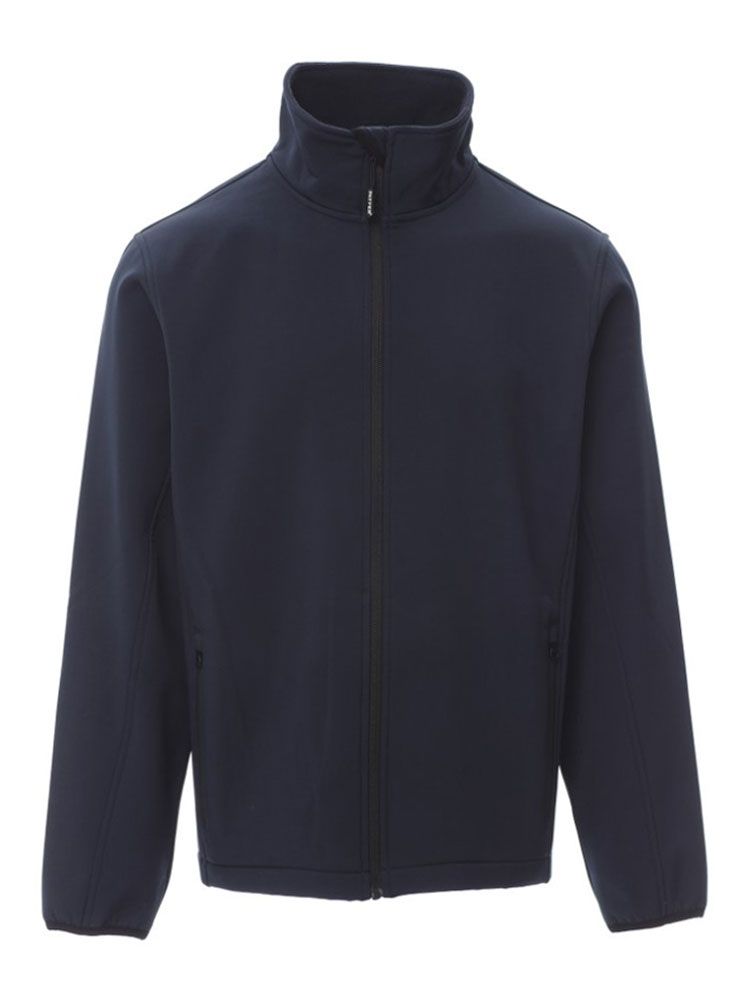 Taillierte Herren Softshelljacke in Marine mit wasserabweisender Beschichtung, 2-Wege-Reißverschluss und elastischen Ärmelbündchen – ideal für Gastronomie, Hotel und Verkauf.