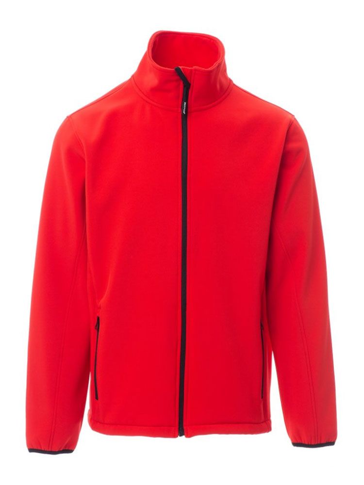 Günstige Herren Softshelljacke in Rot mit wasserabweisender Beschichtung, 2-Wege-Reißverschluss und elastischen Ärmelbündchen – ideal für Gastronomie, Hotel und Verkauf.