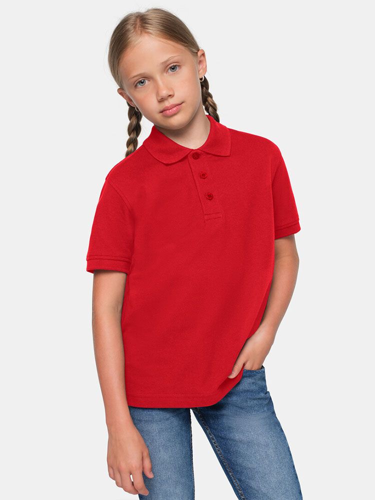 Rotes Kinder Poloshirt aus Bio-Baumwolle mit Kragen – ideal für Schule und Kita
