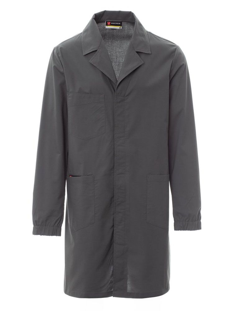 grauer Herren Laborkittel mit Reverskragen, Taschen und verdeckter Knopfleiste