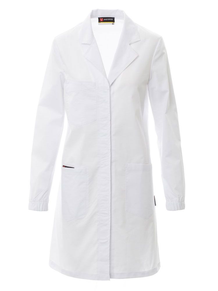 Taillierter Laborkittel für Damen in Weiß mit Taschen und Reverskragen