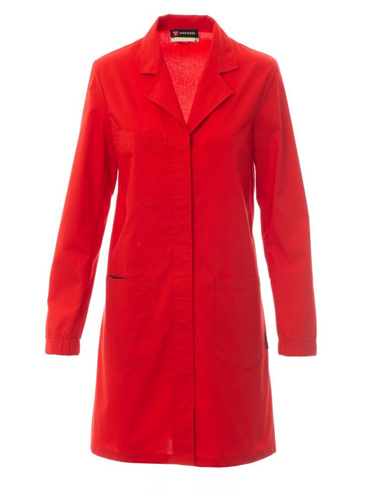 Damen Laborkittel mit Reverskragen, Brusttasche und verdeckter Knopfleiste