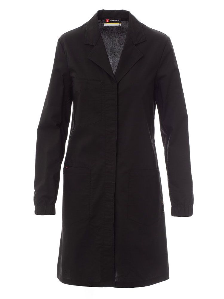 Damen Laborkittel mit Reverskragen, Brusttasche und verdeckter Knopfleiste