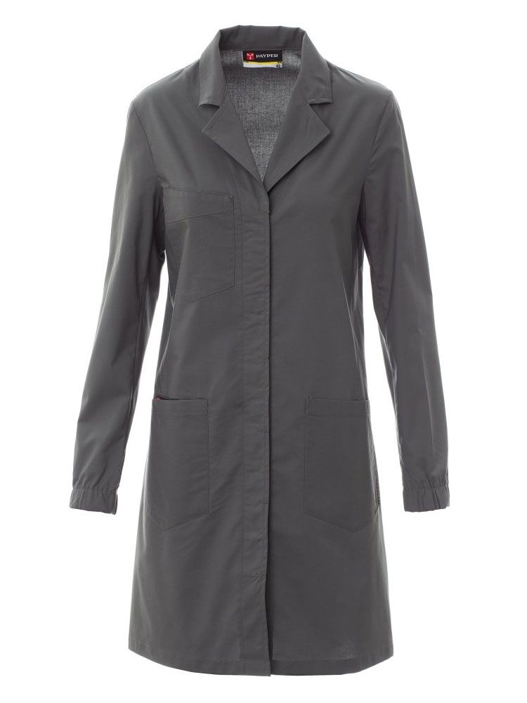 Damen Laborkittel mit Reverskragen, Brusttasche und verdeckter Knopfleiste