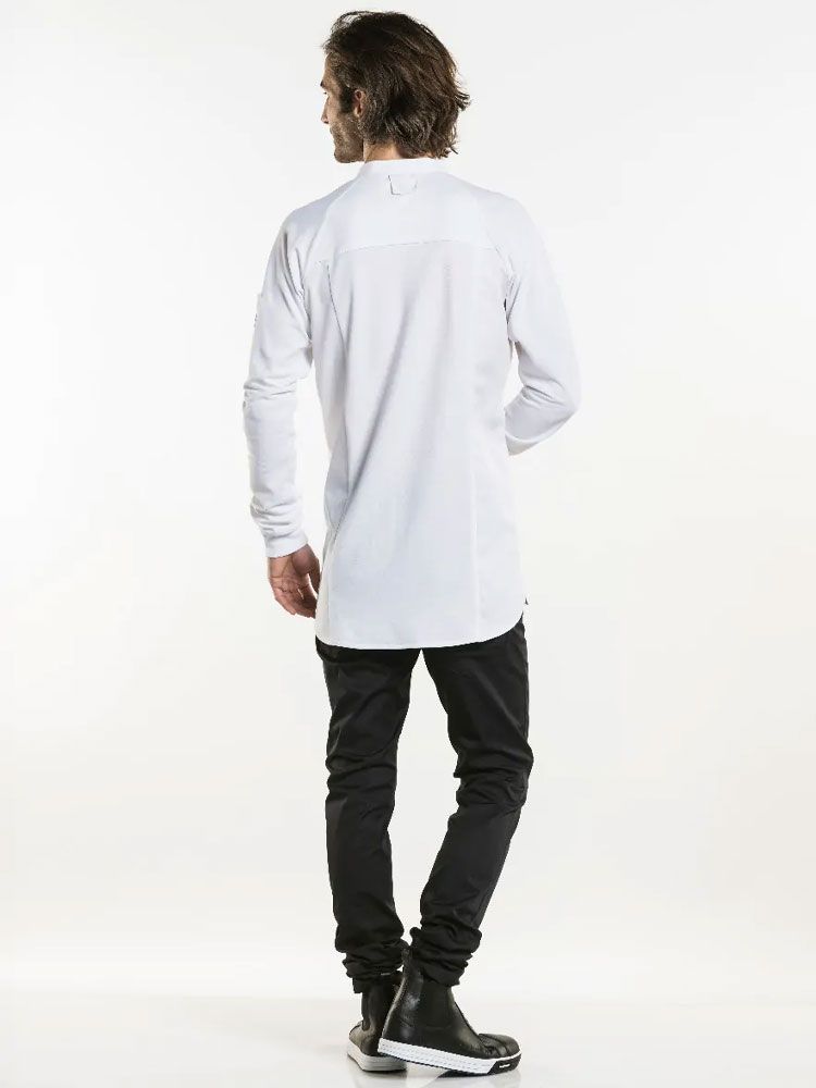 Weiße Kochjacke für Herren in Slim Fit – mit elastischem Rücken und Raglanärmeln, ideal für Küche & Gastronomie