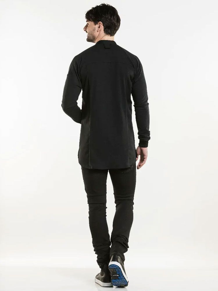 Moderne Kochjacke Herren in Schwarz mit Slim Fit und elastischen Einsätzen – ideal für professionelle Küchen und Gastronomie