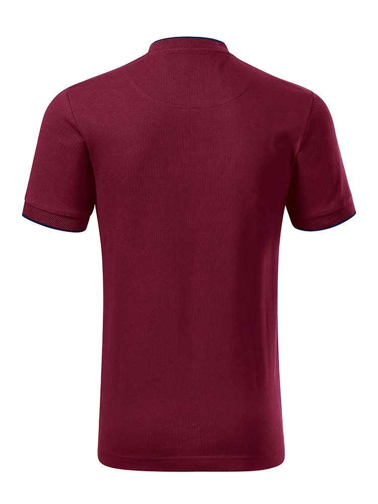 Weinrotes Herren Poloshirt ohne Kragen mit Kontraststreifen und Stehkragen in „Bomber“-Optik