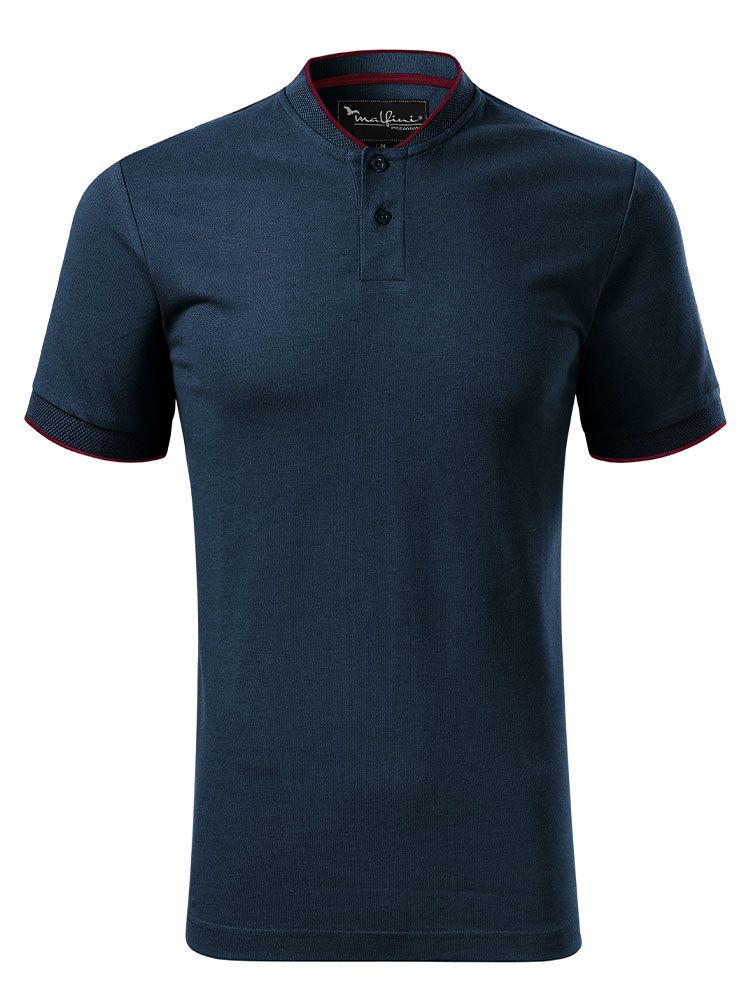 Dunkelblaues Polo Shirt mit Stehkragen für Herren – sportlich, elegant, mit Kontraststreifen