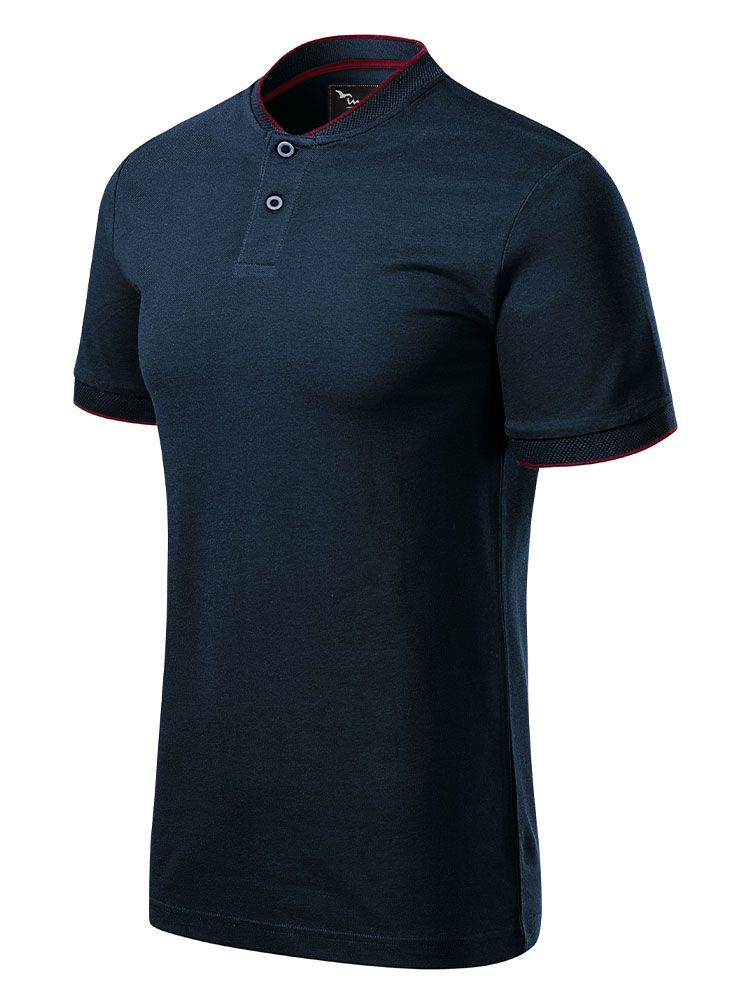Dunkelblaues Polo Shirt mit Stehkragen für Herren – sportlich, elegant, mit Kontraststreifen