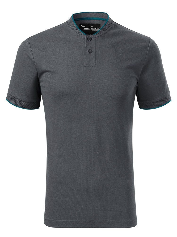 Graues Poloshirt mit Stehkragen für Herren – mit Kontraststreifen im modernen Business-Look