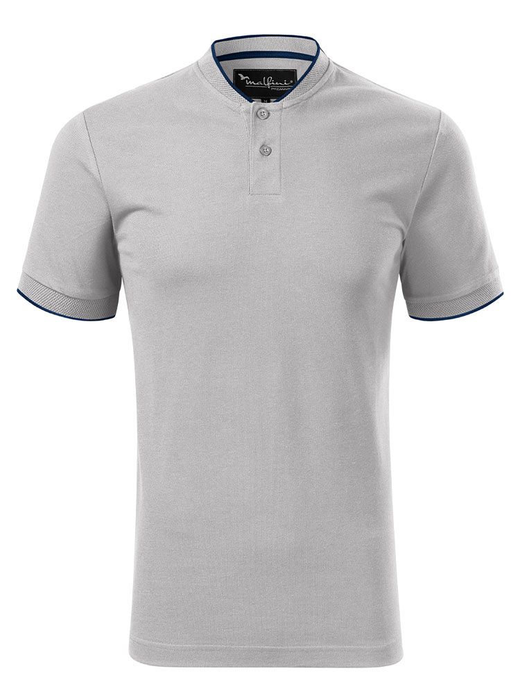 Hellgraues Poloshirt mit Stehkragen für Herren – mit Kontraststreifen und moderner Passform