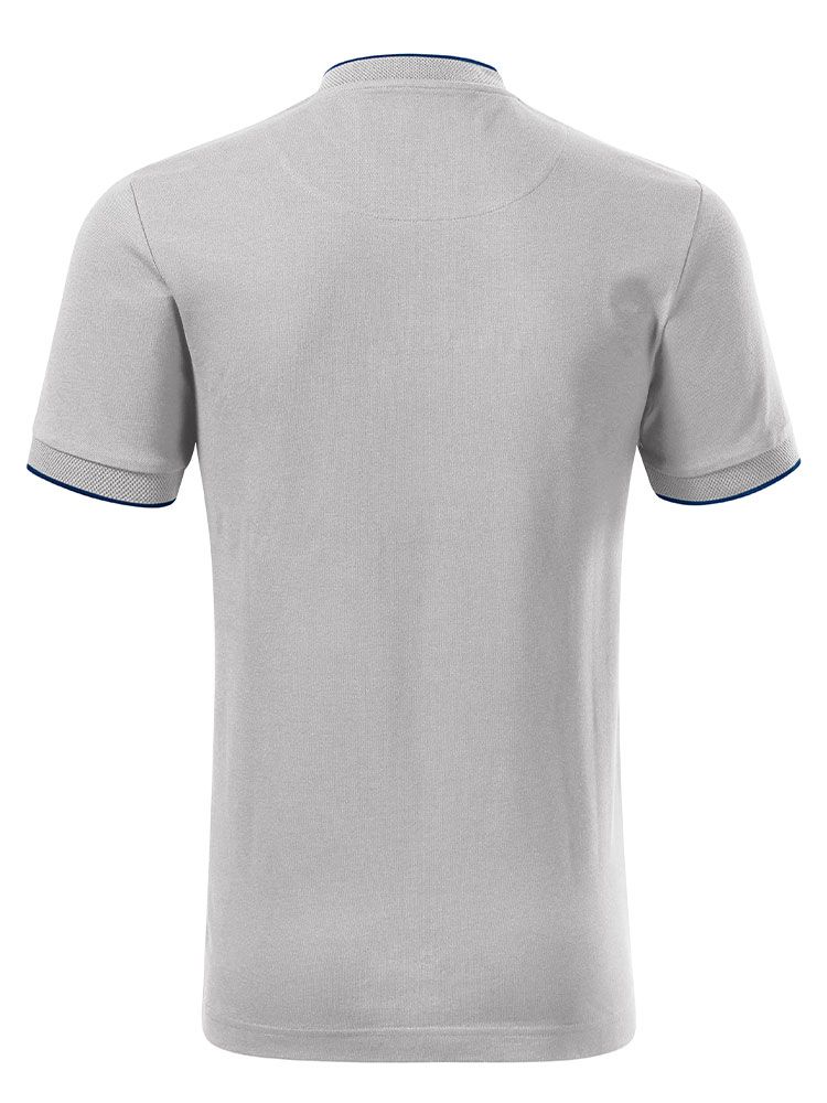 Hellgraues Poloshirt mit Stehkragen für Herren – mit Kontraststreifen und moderner Passform