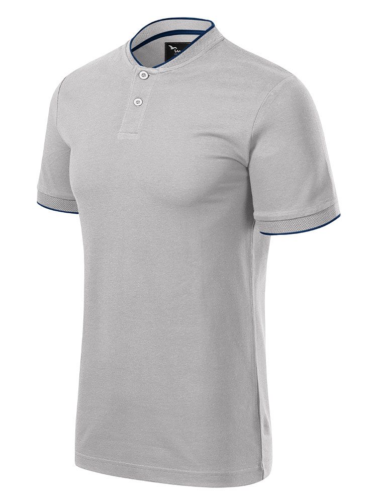 Hellgraues Poloshirt mit Stehkragen für Herren – mit Kontraststreifen und moderner Passform