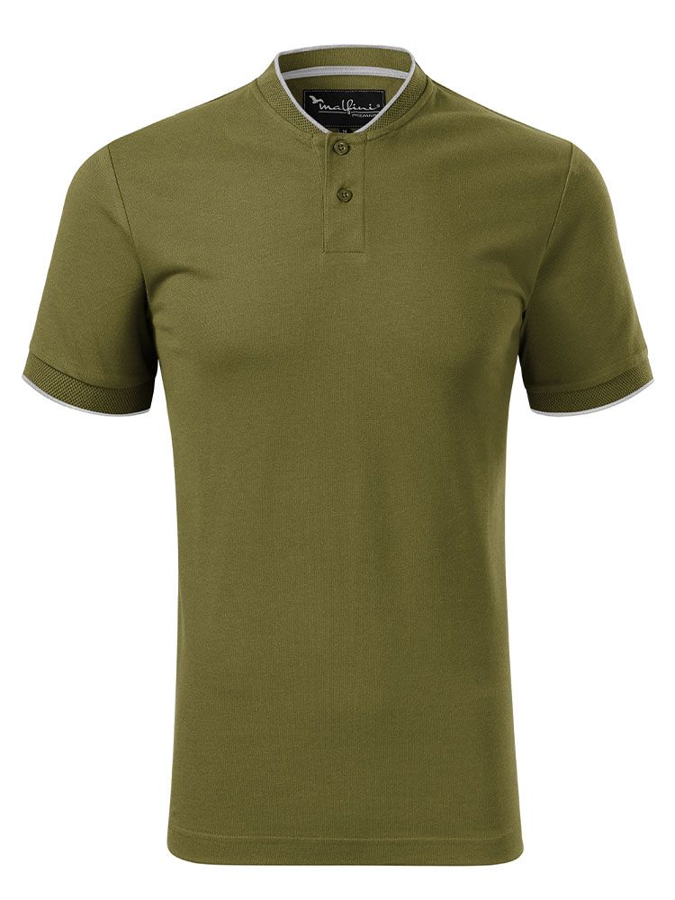 Poloshirt Herren Stehkragen in Olivgrün – modern, hochwertig und mit Kontraststreifen