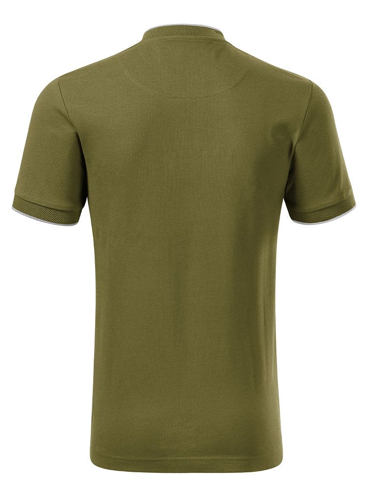 Poloshirt Herren Stehkragen in Olivgrün – modern, hochwertig und mit Kontraststreifen