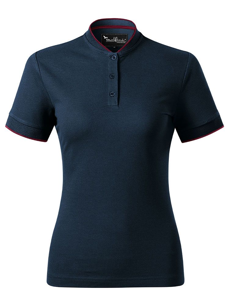 Damen Polo mit Stehkragen in Dunkelblau, tailliert, 8 Farben, Größen XS bis 2XL