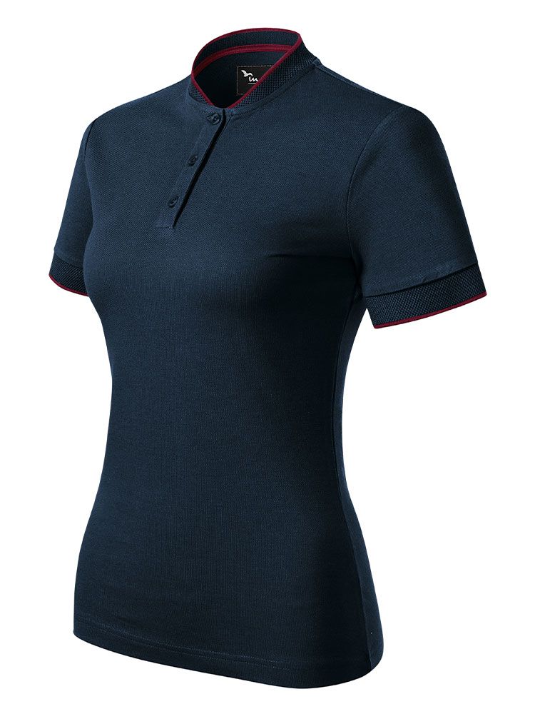 Damen Polo mit Stehkragen in Dunkelblau, tailliert, 8 Farben, Größen XS bis 2XL