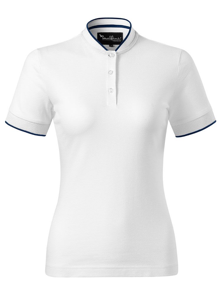 Damen Polo mit Stehkragen in Weiß, tailliert, 8 Farben, Größen XS bis 2XL