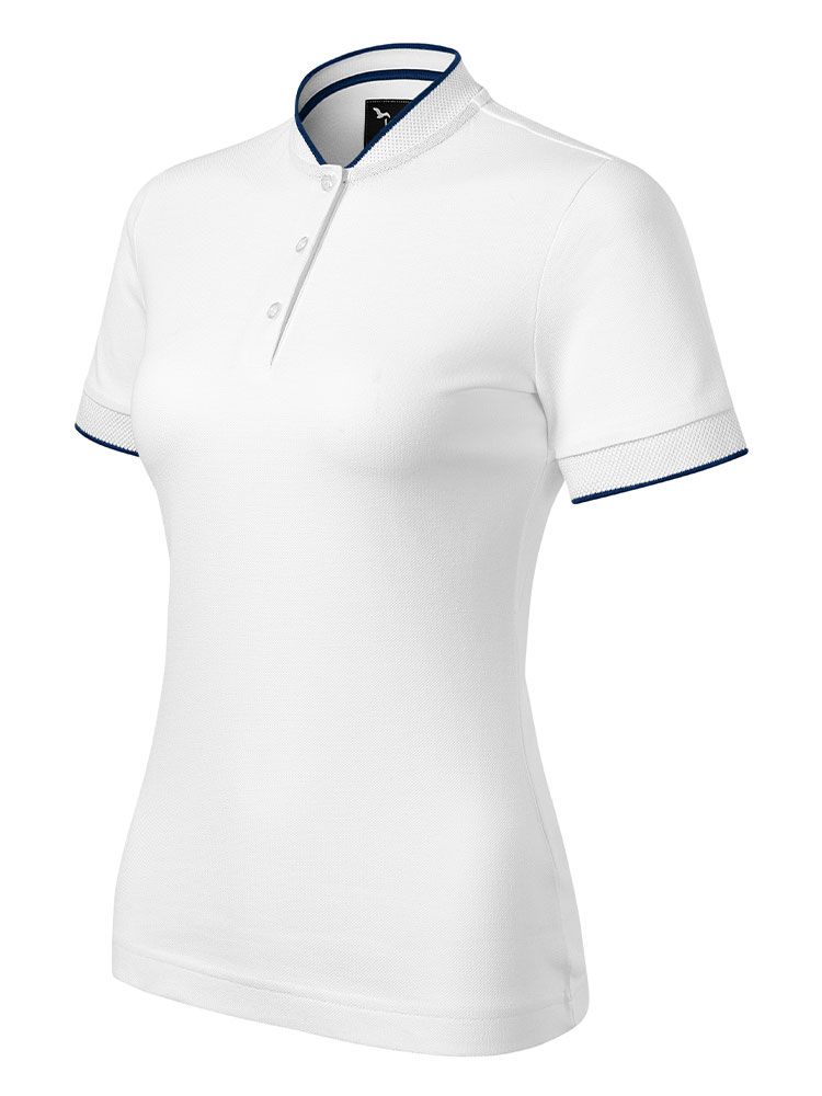 Damen Polo mit Stehkragen in Weiß, tailliert, 8 Farben, Größen XS bis 2XL