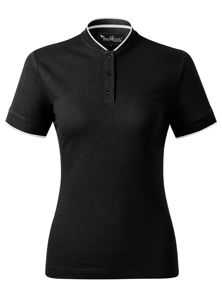 Polo mit Stehkragen in Schwarz für Damen, tailliert, 8 Farben, Größen XS bis 2XL