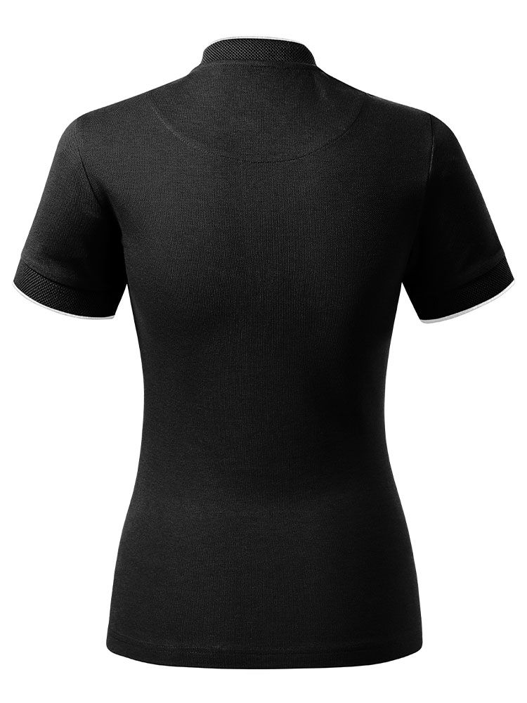 Polo mit Stehkragen in Schwarz für Damen, tailliert, 8 Farben, Größen XS bis 2XL