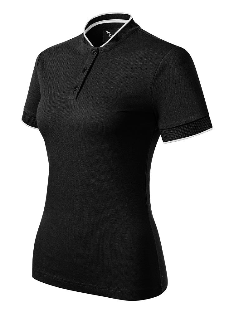 Polo mit Stehkragen in Schwarz für Damen, tailliert, 8 Farben, Größen XS bis 2XL