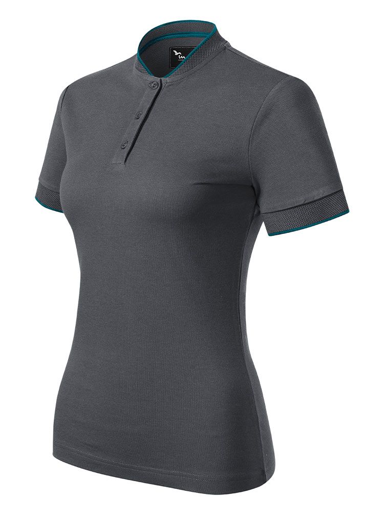 Polo mit Stehkragen in Schwarz für Damen, tailliert, 8 Farben, Größen XS bis 2XL