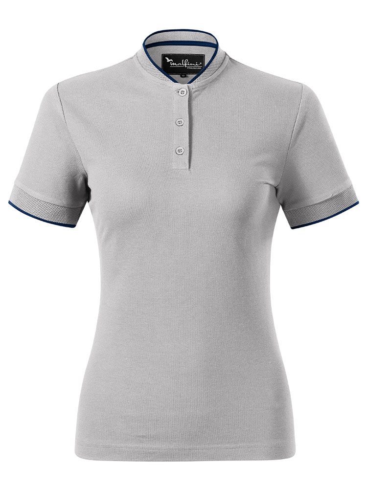 Poloshirt Stehkragen Damen in Hellgrau, tailliert, 8 Farben, Größen XS bis 2XL