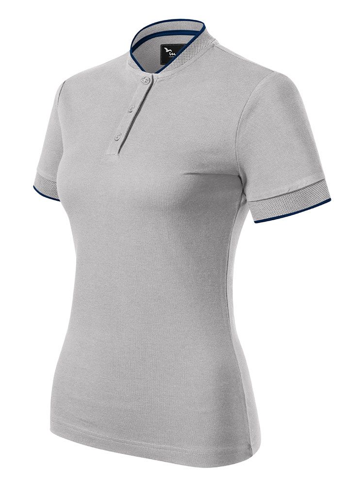 Poloshirt Stehkragen Damen in Hellgrau, tailliert, 8 Farben, Größen XS bis 2XL