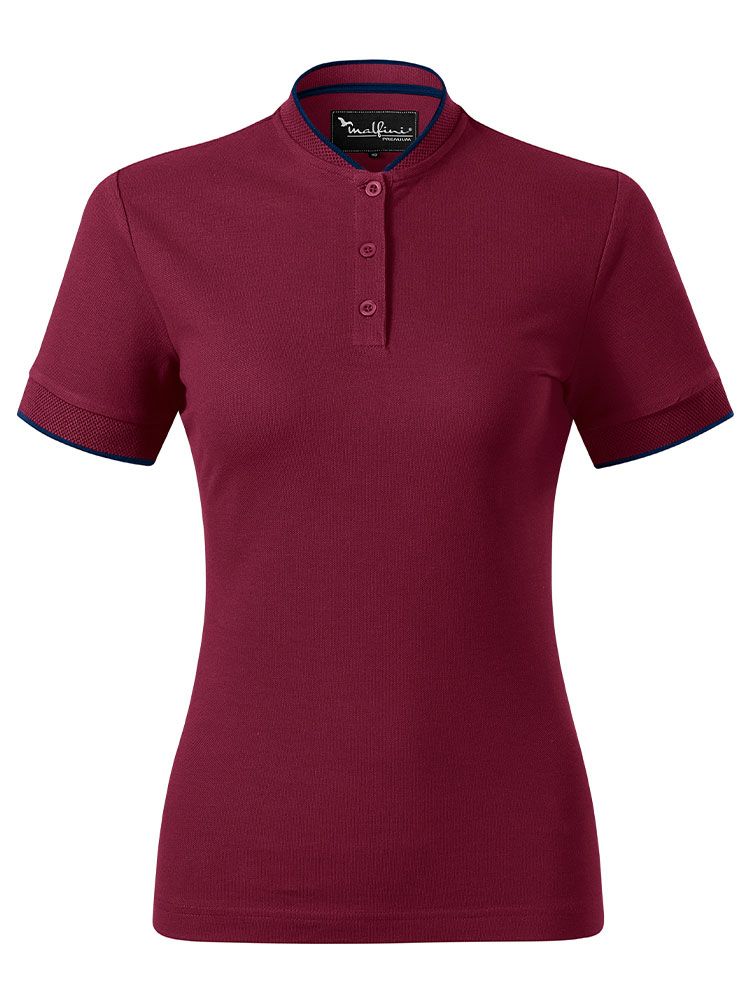 Poloshirt Stehkragen Damen in Weinrot, tailliert, 8 Farben, Größen XS bis 2XL