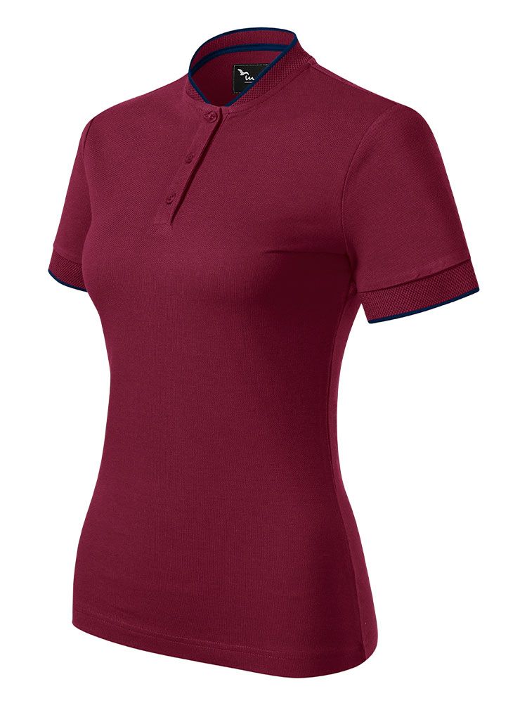 Poloshirt Stehkragen Damen in Weinrot, tailliert, 8 Farben, Größen XS bis 2XL