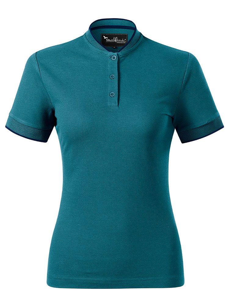 Poloshirt Stehkragen Damen in Petrol, tailliert, 8 Farben, Größen XS bis 2XL