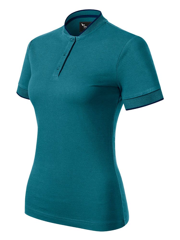 Poloshirt Stehkragen Damen in Petrol, tailliert, 8 Farben, Größen XS bis 2XL