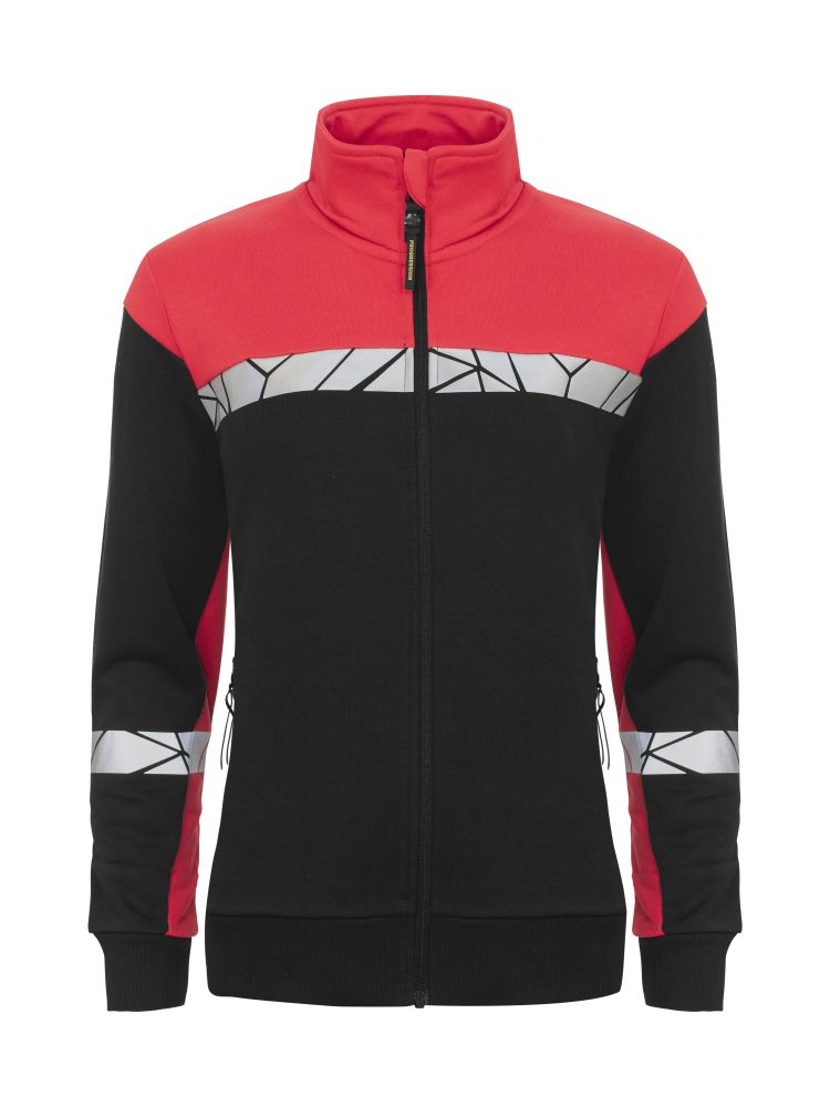 Rote Warnschutz Sweatjacke Damen mit Reflektoren und figurbetontem Schnitt für hohe Sichtbarkeit