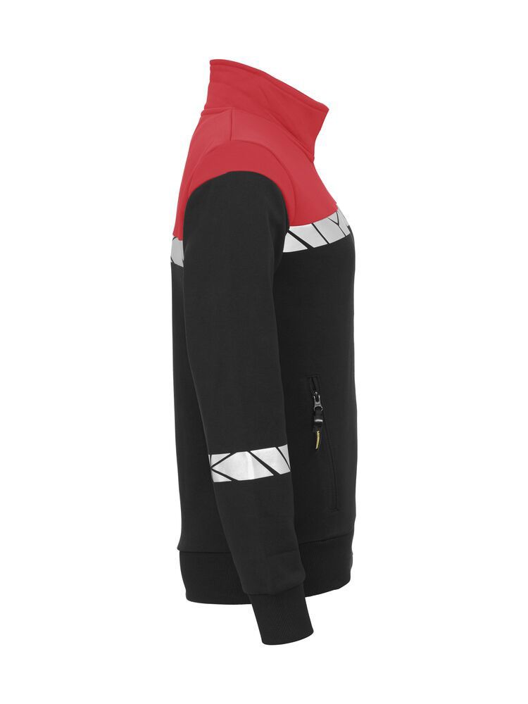 Rote Warnschutz Sweatjacke Damen mit Reflektoren und figurbetontem Schnitt für hohe Sichtbarkeit