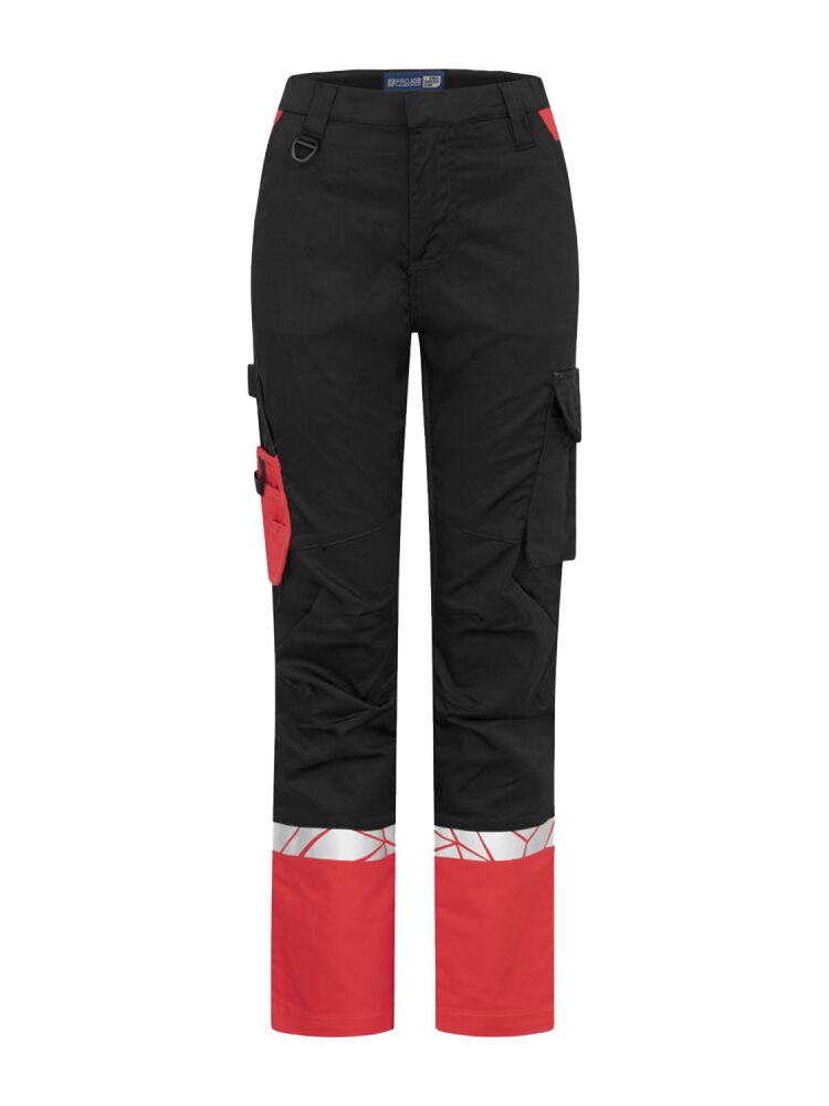 Rote Damen-Arbeitshose mit Reflektoren, Cargotaschen und funktionalem Schnitt