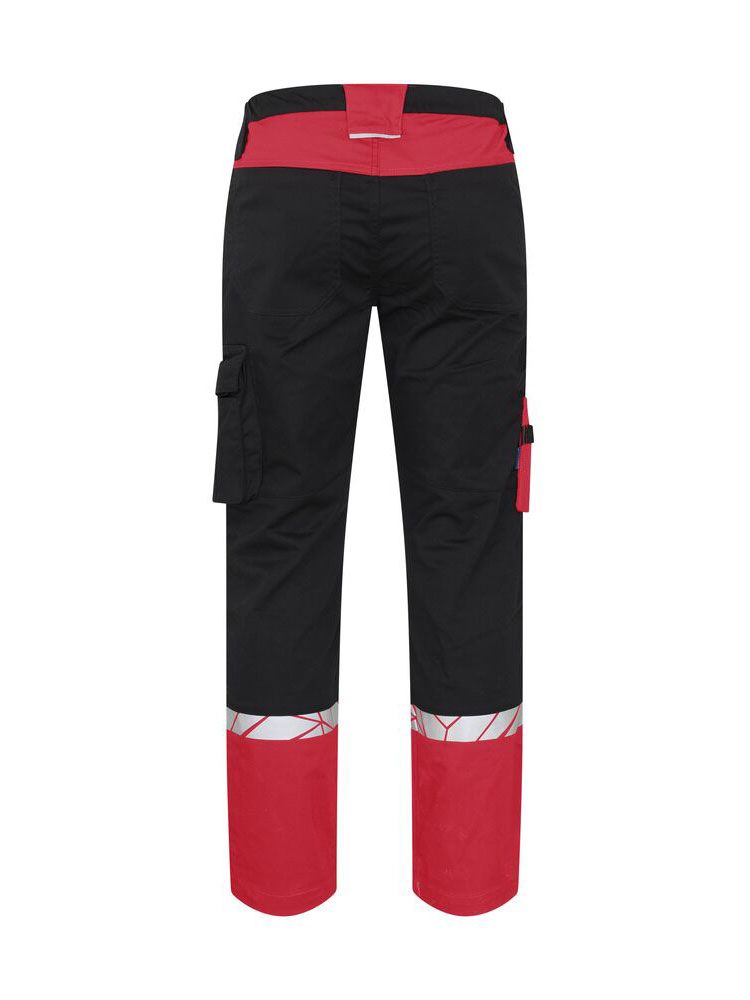 Rote Warnschutz Arbeitshose Herren mit Reflektoren, Cargotasche und robuster Ausführung