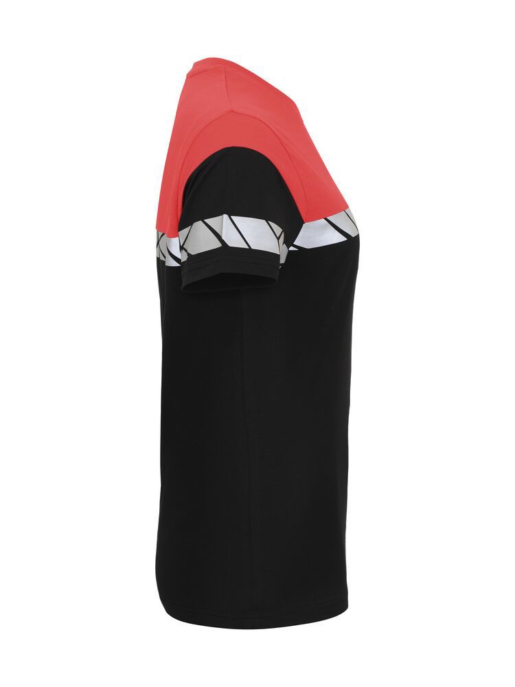 Rotes Warnschutz T-Shirt Damen mit reflektierenden Einsätzen und sportlichem Schnitt