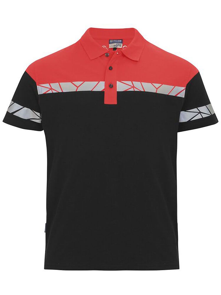 Rotes Warnschutz Poloshirt für Herren mit reflektierenden Details und klassischem Kragen