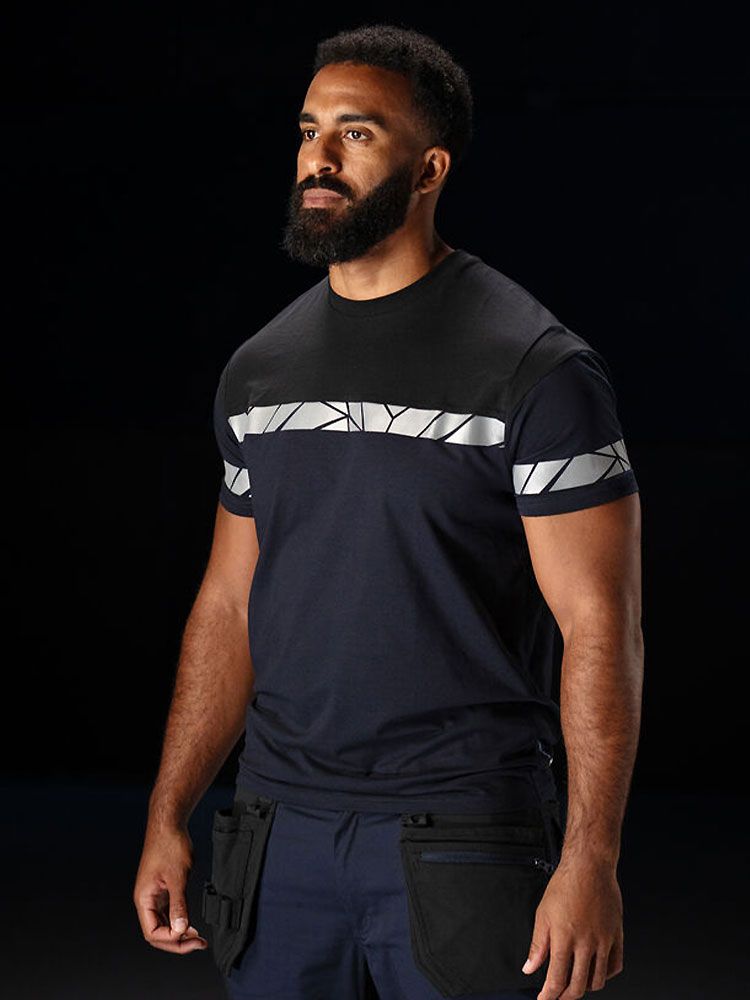 Herren Warnshirt marineblau mit reflektierenden Einsätzen und sportlichem Schnitt