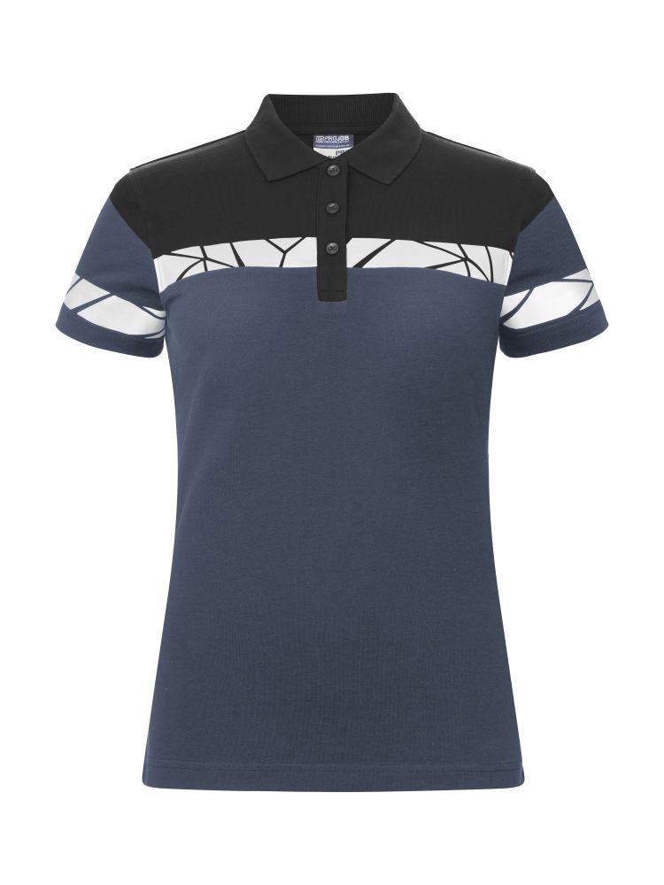 Marineblaues Warnschutz Poloshirt für Damen mit reflektierenden Details und klassischem Kragen