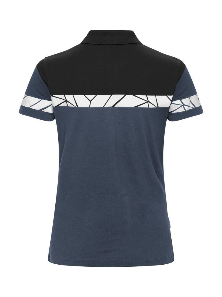 Marineblaues Warnschutz Poloshirt für Damen mit reflektierenden Details und klassischem Kragen